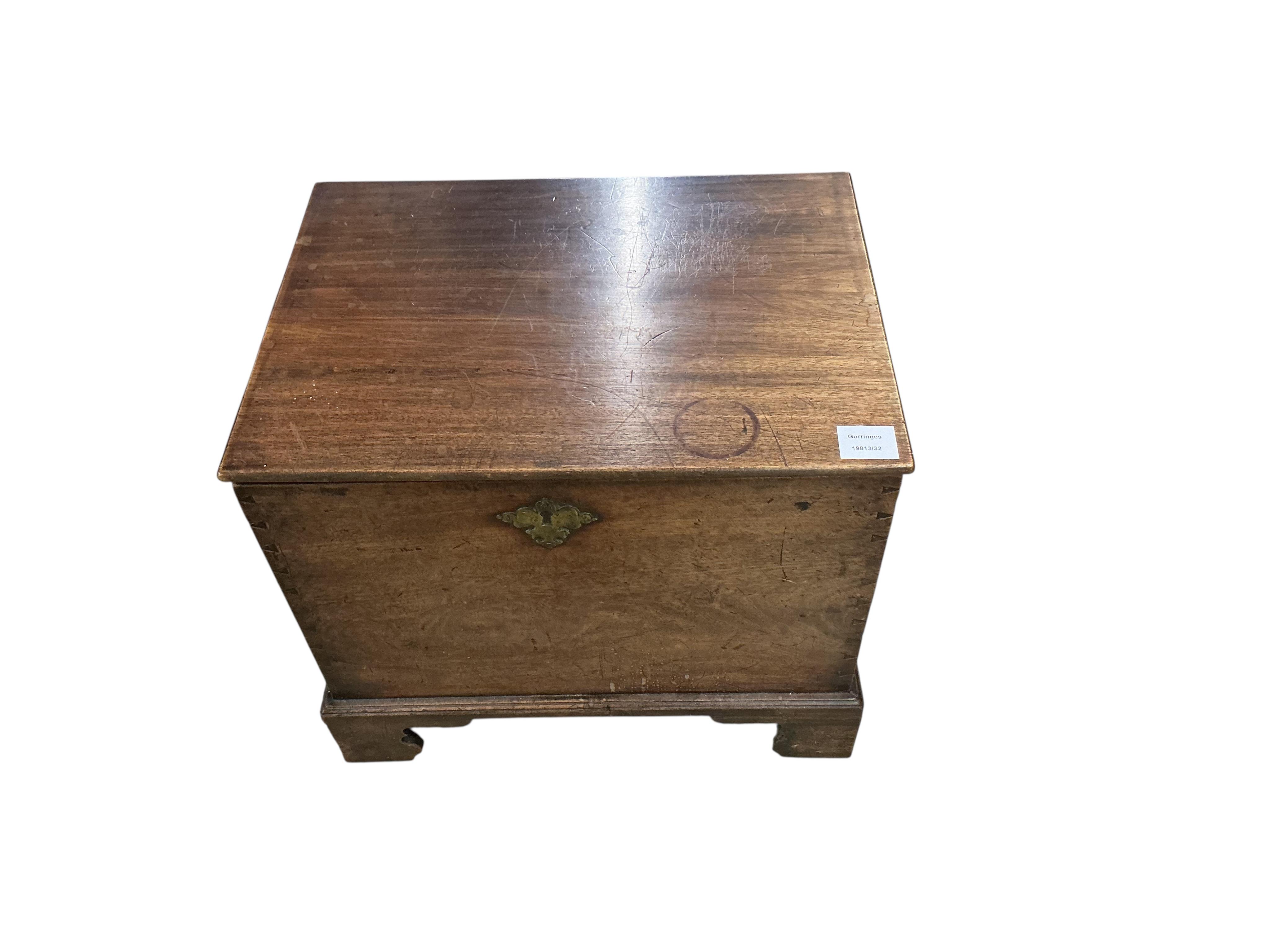 A small George III style mahogany trunk, width 59cm, depth 36cm, height 44cm